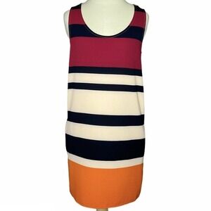 Jaclyn Smith Red Orange Peach Striped Crepe Sleeveless Tank Dress Sz S
